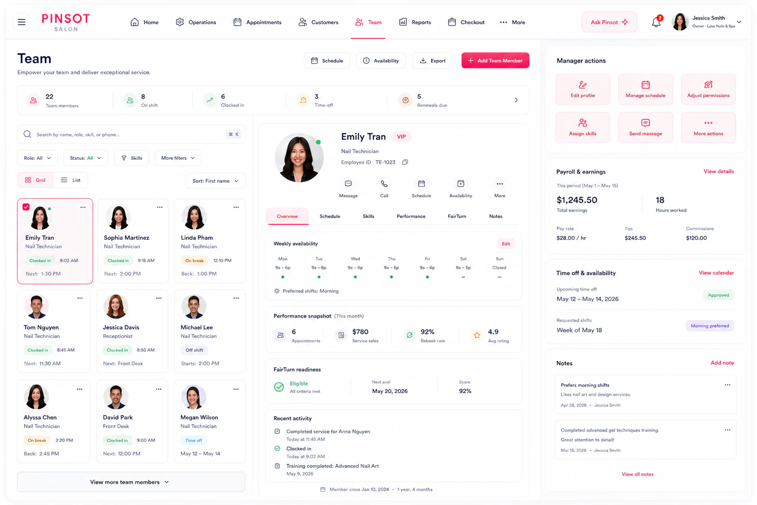 Pinsot Salon team workspace