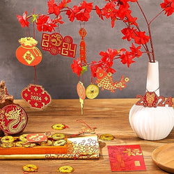 Collection of 40 Pieces Happy Chinese New Year Decorations 2024 Hanging Chinese Knot Pendant Lantern Copper Coin Chinese Luna New Year Decorations Dragon New Years Ornaments for Spring Home Tree Car Party Supply - Pinsot in a gallery layout