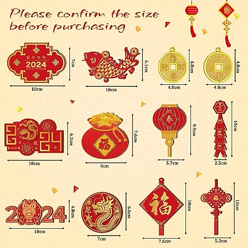 Collection of 40 Pieces Happy Chinese New Year Decorations 2024 Hanging Chinese Knot Pendant Lantern Copper Coin Chinese Luna New Year Decorations Dragon New Years Ornaments for Spring Home Tree Car Party Supply - Pinsot in a gallery layout