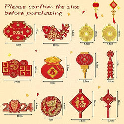 Collection of 40 Pieces Happy Chinese New Year Decorations 2024 Hanging Chinese Knot Pendant Lantern Copper Coin Chinese Luna New Year Decorations Dragon New Years Ornaments for Spring Home Tree Car Party Supply - Pinsot in a gallery layout