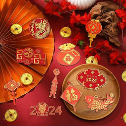 Collection of 40 Pieces Happy Chinese New Year Decorations 2024 Hanging Chinese Knot Pendant Lantern Copper Coin Chinese Luna New Year Decorations Dragon New Years Ornaments for Spring Home Tree Car Party Supply - Pinsot in a gallery layout