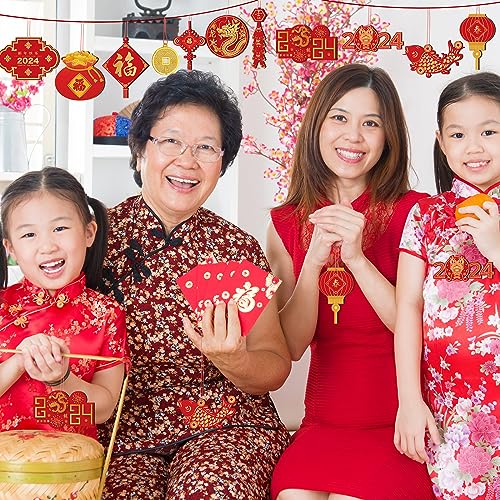 Collection of 40 Pieces Happy Chinese New Year Decorations 2024 Hanging Chinese Knot Pendant Lantern Copper Coin Chinese Luna New Year Decorations Dragon New Years Ornaments for Spring Home Tree Car Party Supply - Pinsot in a gallery layout