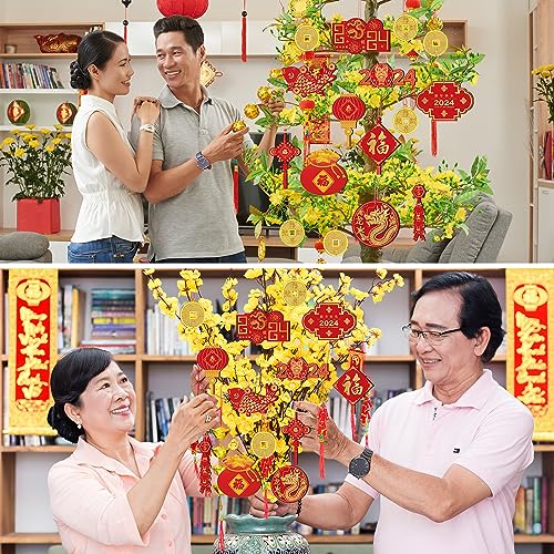 Collection of 40 Pieces Happy Chinese New Year Decorations 2024 Hanging Chinese Knot Pendant Lantern Copper Coin Chinese Luna New Year Decorations Dragon New Years Ornaments for Spring Home Tree Car Party Supply - Pinsot in a gallery layout