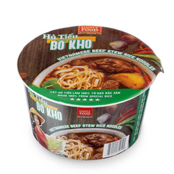 Collection of Simly Food Instant Vietnamese Beef Stew Rice Noodles (Hủ Tiếu Bò Kho) - 9 BOWLS/ 75g each in a gallery layout