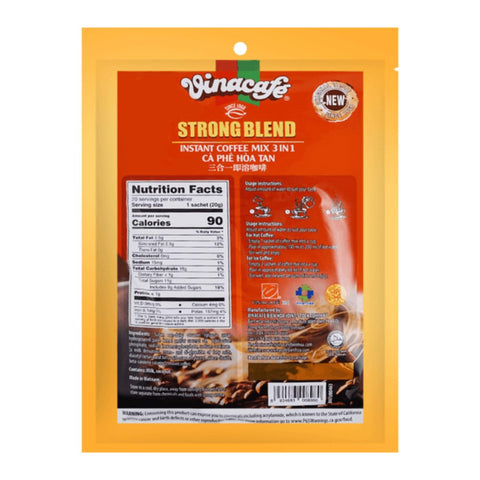 Vinacafe Vietnamese Instant Coffee, Strong Blend Special, 3 in 1 Instant Coffee Mix, 20 Sachets/ Bag