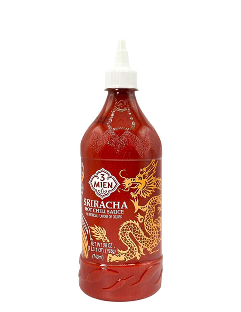 3 Mien Siracha Hot Chilli Sauce, Product of Vietnam - Net WT: 28 Fl Oz (740 ml)