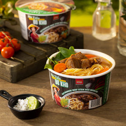 Collection of Simly Food Instant Vietnamese Beef Stew Rice Noodles (Hủ Tiếu Bò Kho) - 9 BOWLS/ 75g each in a gallery layout