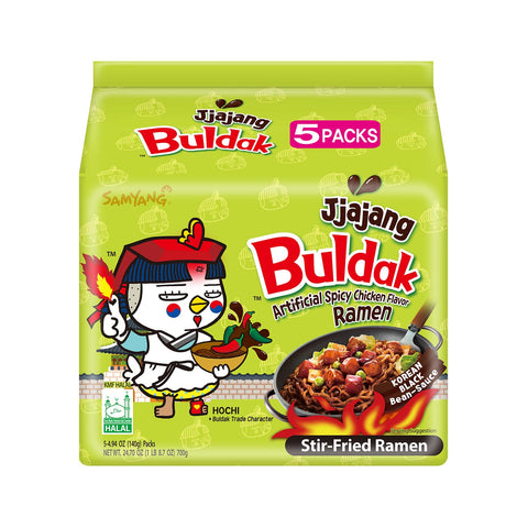 Samyang Buldak Jjajang Korean Spicy Hot Chicken Stir-Fried Noodles 4.94oz (Pack of 5/ Bag)