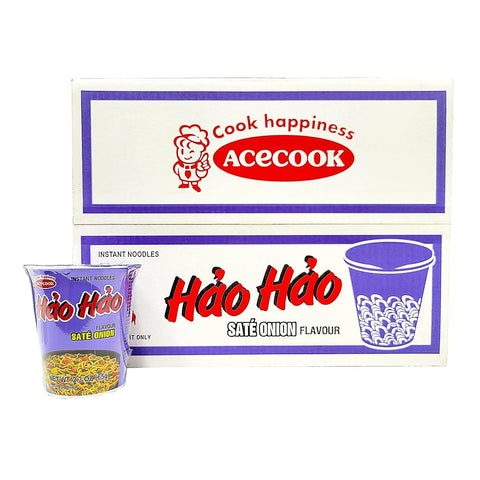ACECOOK Hao Hao Instant Noodles Cups - Sate Onion Flavor, 12 Cups X 2.29 OZ