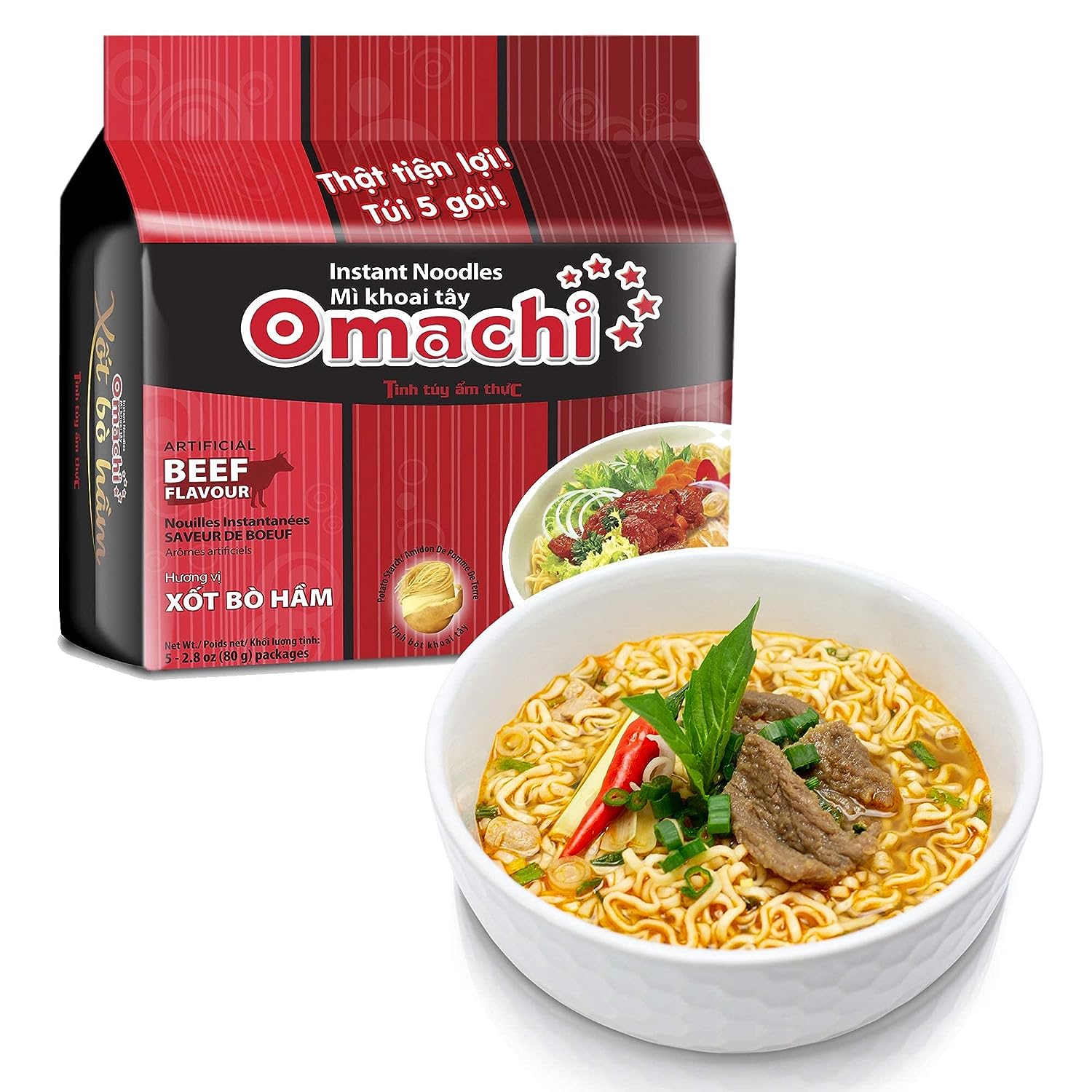 Collection of Omachi Instant Noodles Stewed Beef Flavor - 5pk 1 each in a gallery layout
