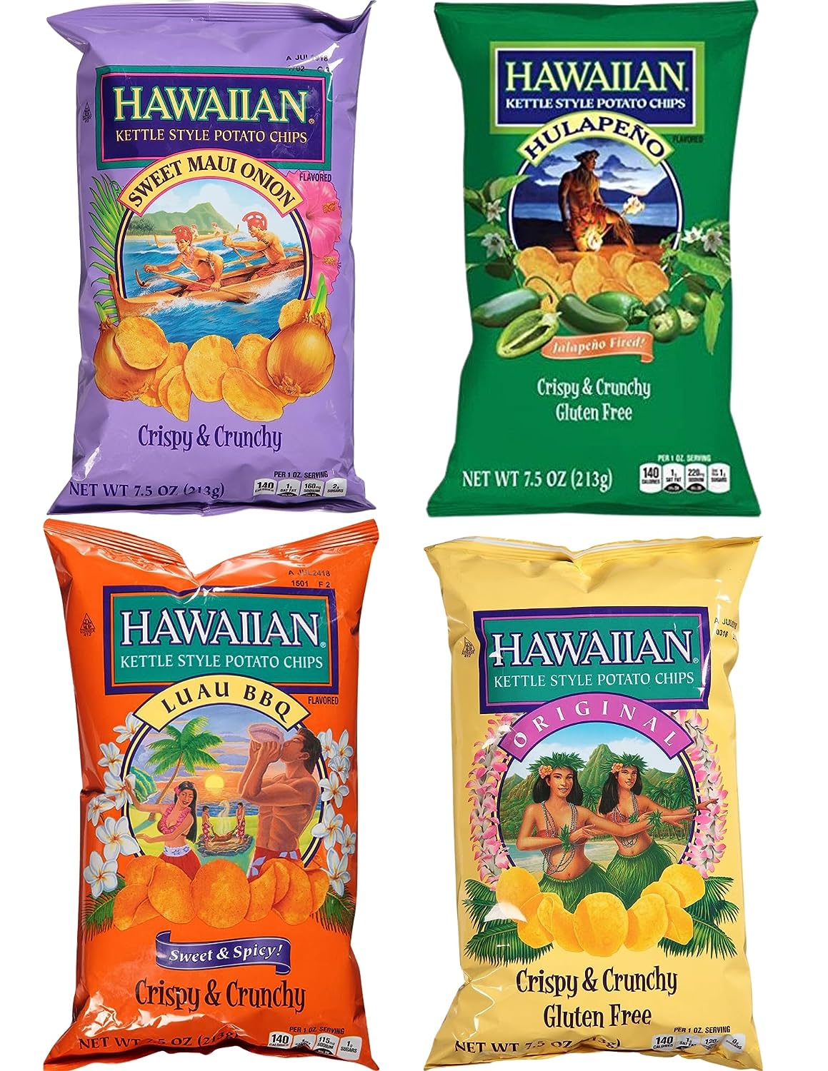 Collection of Hawaiian Kettle Style Potato Chips Variety, 30 X 1.5 Ounce/Bag (2 Lb 13 Oz) - Pack of 30 in a gallery layout