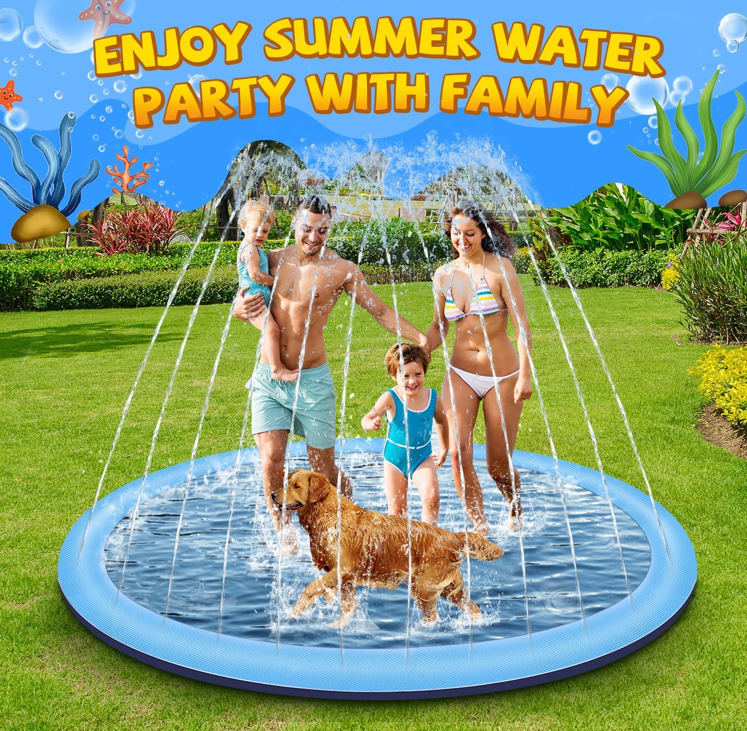 Collection of Sprinkler Pad for Kids and Dogs, 10 FT Extra Large Splash Pad for Toddlers 1-3 and Kids Ages 2+ in a gallery layout