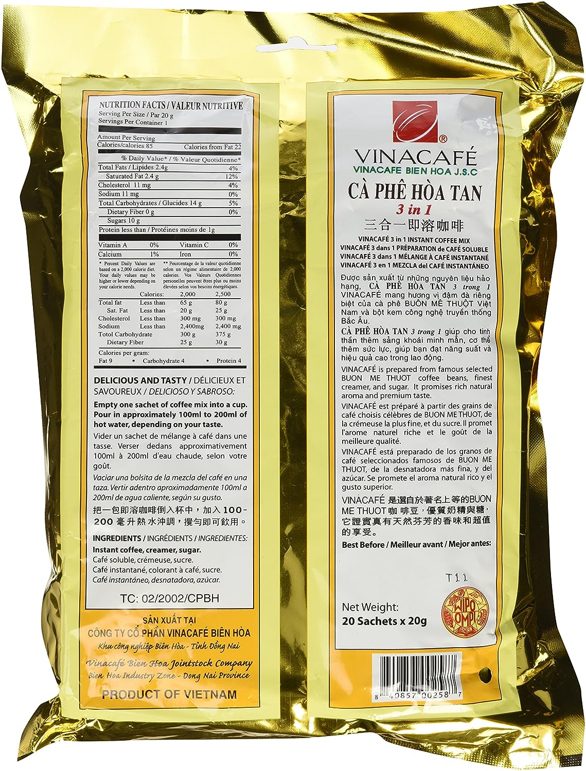 Collection of Vinacafe Instant Coffee Mix, 100 Sticks - Net Wt 4.4 Lbs (2 Kg) - Big Bag in a gallery layout