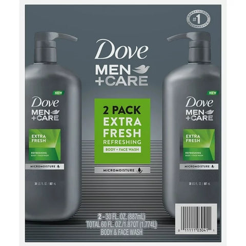 Dove Men+Care Body and Face Wash Extra Fresh, 30 Fluid Ounce (Pack of 2)