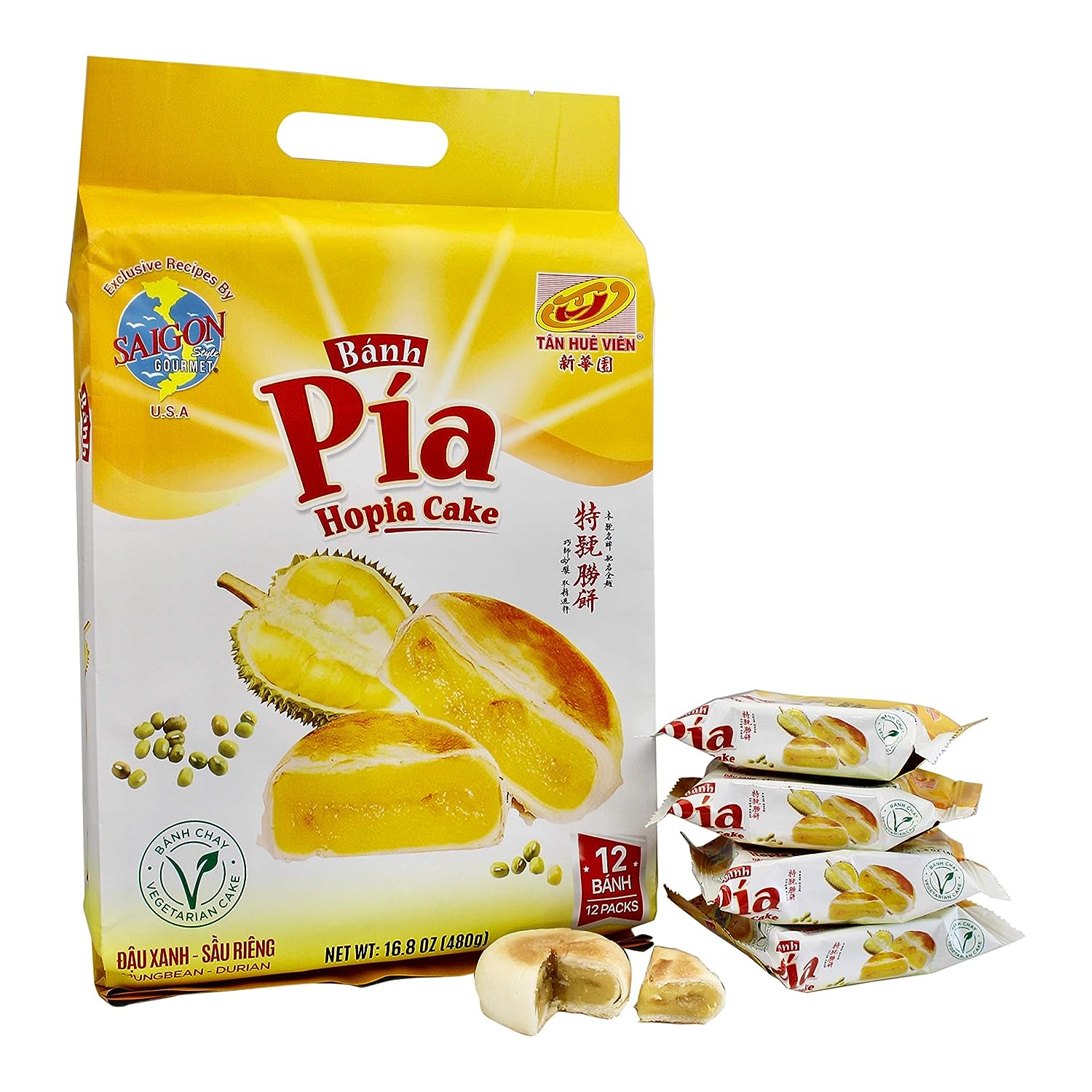Collection of Banh Pia Hopia Cakes, 12 Count, Mungbean - Durian Flavor, 16.8 Ounce - Pinsot in a gallery layout