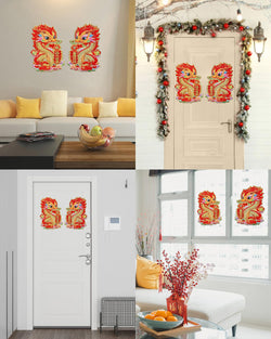 Collection of Chinese New Year Blessing Door Sticker Decorative 2024 New Year Zodiac Dragon Character Ornament Wall Window Clings for Home House Restaurant Store Party Decoration (Red - Pinsot in a gallery layout