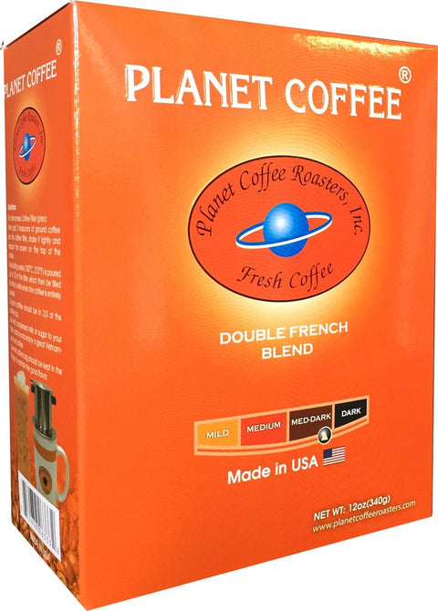 Planet Coffee, Double French Blend. Made in USA-  12 Oz