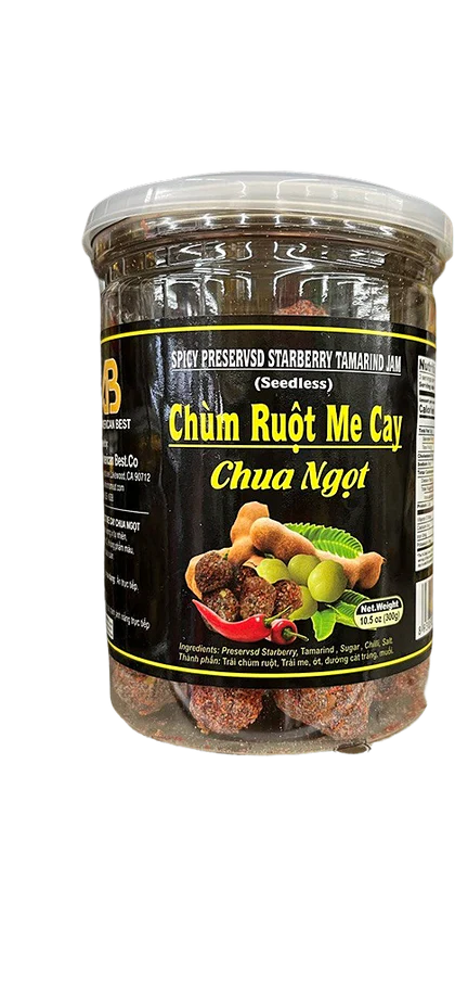 Collection of Spicy Preserved Starberry Tamarind (Chùm Ruột Me Cay) - 300g in a gallery layout