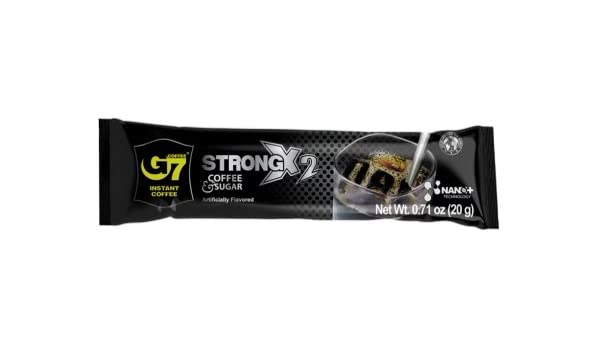 Collection of Trung Nguyen G7 Strong X2 Double Strength, 2 in 1 Instant Black Coffee and Sugar (20 Single Serve Packets) in a gallery layout