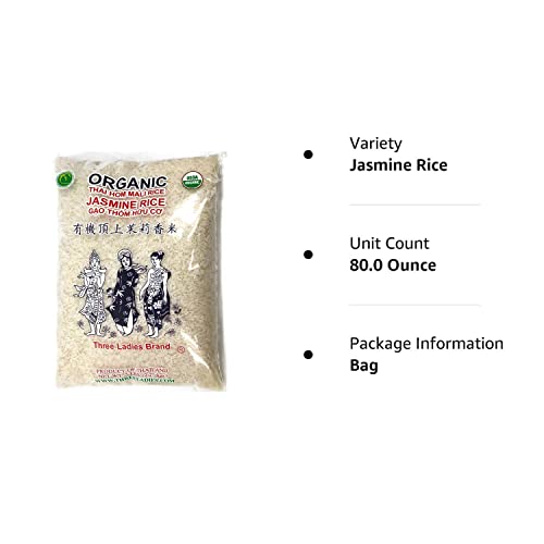 Collection of Three Ladies USDA Organic Thai Long Grain Jasmine Rice 5 Pounds, Product of Thailand in a gallery layout