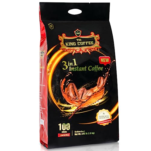 Collection of TNI King Coffee 3 in 1 Instant Vietnamese Coffee, 100 Single Serve Packets - Individual Pocket Size Sachet Sticks - Blended with Coffee, Cream Powder and Sugar - Bulk Size Pack in a gallery layout