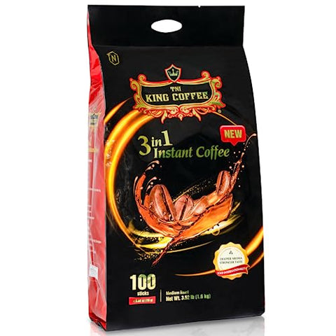 TNI King Coffee 3 in 1 Instant Vietnamese Coffee, 100 Single Serve Packets - Individual Pocket Size Sachet Sticks - Blended with Coffee, Cream Powder and Sugar - Bulk Size Pack
