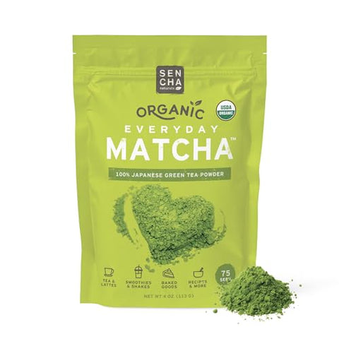 Sencha Naturals Organic Everyday Matcha Powder, Authentic Japanese Matcha Green Tea Powder, Premium First & Second Harvest Culinary Grade Organic Matcha Tea, Lattes & Baking, 4oz Bag (1 Pack)