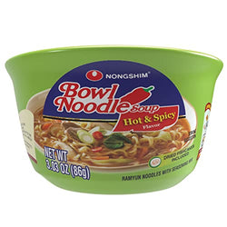 Collection of Nongshim Hot & Spicy Instant Ramen Noodle Bowl Soup Mix, 6 Pack, Includes Fish Cakes, Crisp Carrot & Green Onion Topping in a gallery layout