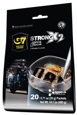 Collection of Trung Nguyen G7 Strong X2 Double Strength, 2 in 1 Instant Black Coffee and Sugar (20 Single Serve Packets) in a gallery layout