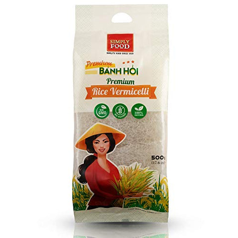 Premium Fine Rice Woven Vermicelli Noodle Sheet by SIMPLY FOOD (Banh Hoi) 17.6 Oz (500g)