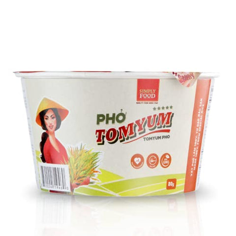 SIMPLY FOOD Instant Thai Flavored Tom Yum Pho Noodles (Phở Tom Yum) - 9 BOWLS/ 80g each