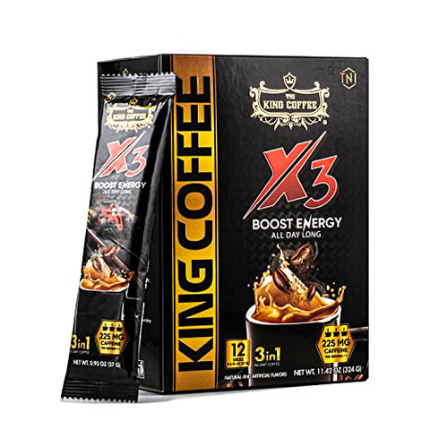 King Coffee 3in1 X3 Instant Vietnamese Coffee Packets, Box 12 sticks x 0.95 oz (27g)