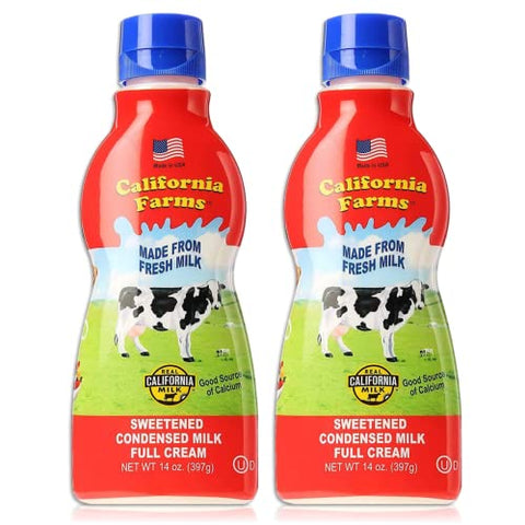 California Farms Sweetened Condensed Milk Full Cream in Squeeze Bottle! Made from Fresh Milk - 14 Oz/ 2 Bottles