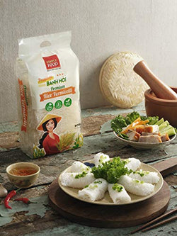 Collection of Premium Fine Rice Woven Vermicelli Noodle Sheet by SIMPLY FOOD (Banh Hoi) 17.6 Oz (500g) in a gallery layout