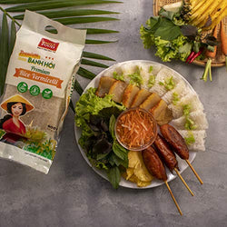 Collection of Premium Fine Rice Woven Vermicelli Noodle Sheet by SIMPLY FOOD (Banh Hoi) 17.6 Oz (500g) in a gallery layout