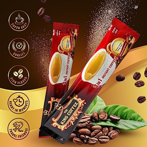 Collection of TNI King Coffee 3 in 1 Instant Vietnamese Coffee, 100 Single Serve Packets - Individual Pocket Size Sachet Sticks - Blended with Coffee, Cream Powder and Sugar - Bulk Size Pack in a gallery layout