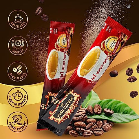 TNI King Coffee 3 in 1 Instant Vietnamese Coffee, 100 Single Serve Packets - Individual Pocket Size Sachet Sticks - Blended with Coffee, Cream Powder and Sugar - Bulk Size Pack