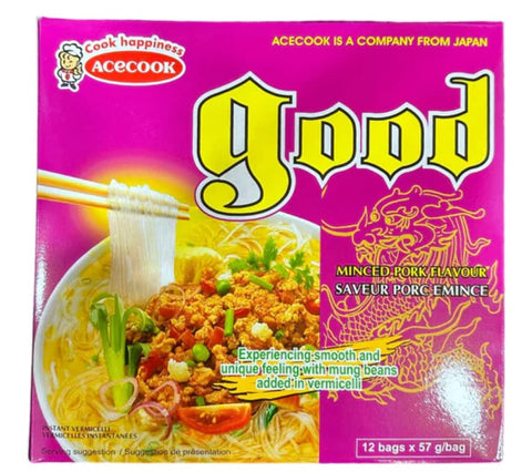 Good Instant Rice Noodle - Acecook Phu Huong Instant Vermicelli Noodles (12 Pack, Total of 24oz) (Minced Pork)