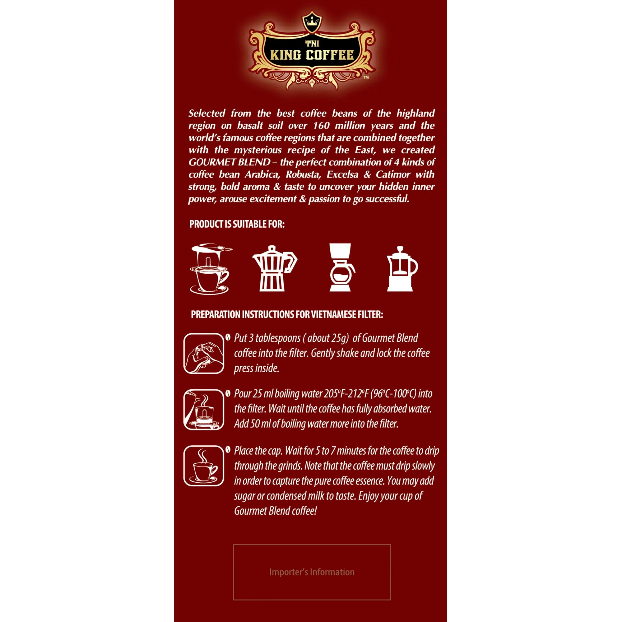 Collection of King Coffee Gourmet Blend Premium, Vietnamese Ground Coffee 500g (17.6 oz) in a gallery layout