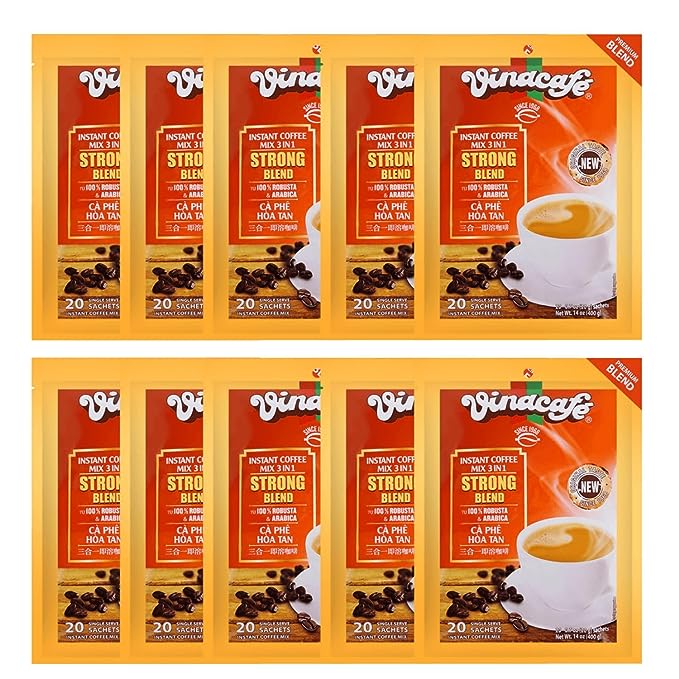 Collection of Vinacafe Vietnamese Instant Coffee, Strong Blend Special, 3 in 1 Instant Coffee Mix, 20 Sachets/ Bag in a gallery layout